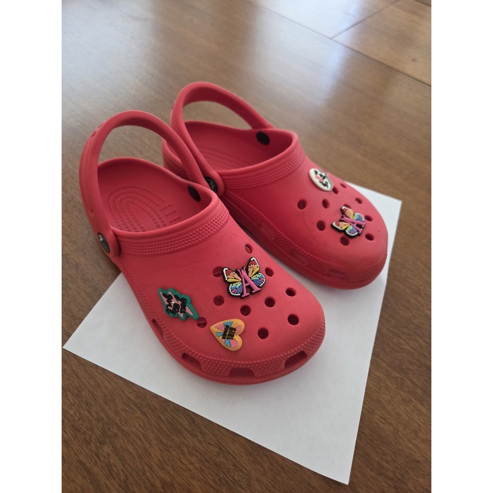Crocs With Charms W6 M4 Red Girl Power